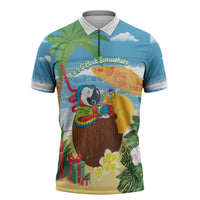 Chilling Parrot Hawaii Summer Christmas Personalized Zipper Polo Shirt It's 5 O'Clock Somewhere Beachy Vibes LT14 Blue - Polynesian Pride