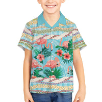Flamingo Hawaii Summer Family Matching Off Shoulder Short Dress and Hawaiian Shirt Hawaiian Lei Pakala Motifs Tropical Style
