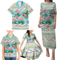 Flamingo Hawaii Summer Family Matching Puletasi and Hawaiian Shirt Hawaiian Lei Pakala Motifs Tropical Style