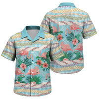 Flamingo Hawaii Summer Family Matching Puletasi and Hawaiian Shirt Hawaiian Lei Pakala Motifs Tropical Style LT14 Son's Shirt Cyan - Polynesian Pride
