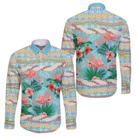 Flamingo Hawaii Summer Family Matching Short Sleeve Bodycon Dress and Hawaiian Shirt Hawaiian Lei Pakala Motifs Tropical Style LT14 Dad's Shirt - Long Sleeve Cyan - Polynesian Pride
