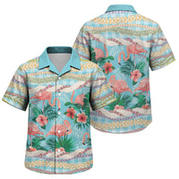 Flamingo Hawaii Summer Family Matching Short Sleeve Bodycon Dress and Hawaiian Shirt Hawaiian Lei Pakala Motifs Tropical Style LT14 Son's Shirt Cyan - Polynesian Pride