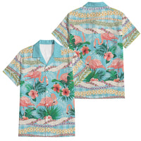Flamingo Hawaii Summer Family Matching Tank Maxi Dress and Hawaiian Shirt Hawaiian Lei Pakala Motifs Tropical Style LT14 Dad's Shirt - Short Sleeve Cyan - Polynesian Pride