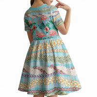 Flamingo Hawaii Summer Kid Short Sleeve Dress Hawaiian Lei Pakala Motifs Tropical Style LT14 - Polynesian Pride