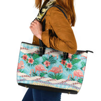 Flamingo Hawaii Summer Leather Tote Bag Hawaiian Lei Pakala Motifs Tropical Style