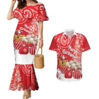 New Zealand Christmas In July Personalised Couples Matching Mermaid Dress and Hawaiian Shirt Funny Santa Sheep Meri Kirihimete Red