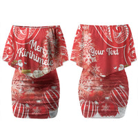 New Zealand Christmas In July Personalised Couples Matching Off Shoulder Short Dress and Hawaiian Shirt Funny Santa Sheep Meri Kirihimete Red LT14 - Polynesian Pride