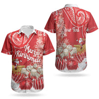New Zealand Christmas In July Personalised Couples Matching Off The Shoulder Long Sleeve Dress and Hawaiian Shirt Funny Santa Sheep Meri Kirihimete Red LT14 - Polynesian Pride