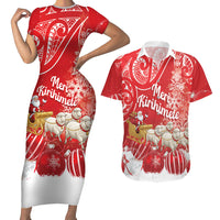 New Zealand Christmas In July Personalised Couples Matching Short Sleeve Bodycon Dress and Hawaiian Shirt Funny Santa Sheep Meri Kirihimete Red