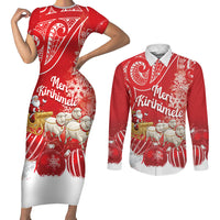 New Zealand Christmas In July Personalised Couples Matching Short Sleeve Bodycon Dress and Long Sleeve Button Shirt Funny Santa Sheep Meri Kirihimete Red