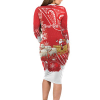 New Zealand Christmas In July Personalised Family Matching Long Sleeve Bodycon Dress and Hawaiian Shirt Funny Santa Sheep Meri Kirihimete Red