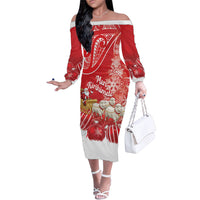 New Zealand Christmas In July Personalised Family Matching Off The Shoulder Long Sleeve Dress and Hawaiian Shirt Funny Santa Sheep Meri Kirihimete Red