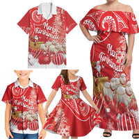 New Zealand Christmas In July Personalised Family Matching Off Shoulder Maxi Dress and Hawaiian Shirt Funny Santa Sheep Meri Kirihimete Red LT14 - Polynesian Pride