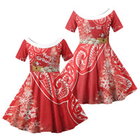 New Zealand Christmas In July Personalised Family Matching Off Shoulder Maxi Dress and Hawaiian Shirt Funny Santa Sheep Meri Kirihimete Red LT14 Daughter's Dress Red - Polynesian Pride