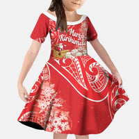 New Zealand Christmas In July Personalised Family Matching Off Shoulder Short Dress and Hawaiian Shirt Funny Santa Sheep Meri Kirihimete Red
