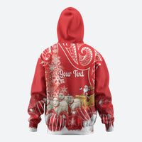New Zealand Christmas In July Personalised Hoodie Funny Santa Sheep Meri Kirihimete Red