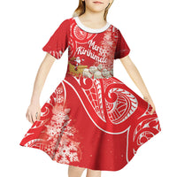 New Zealand Christmas In July Personalised Kid Short Sleeve Dress Funny Santa Sheep Meri Kirihimete Red