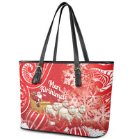 New Zealand Christmas In July Leather Tote Bag Funny Santa Sheep Meri Kirihimete Red