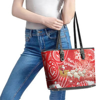 New Zealand Christmas In July Leather Tote Bag Funny Santa Sheep Meri Kirihimete Red