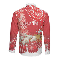 New Zealand Christmas In July Personalised Long Sleeve Button Shirt Funny Santa Sheep Meri Kirihimete Red LT14 - Polynesian Pride