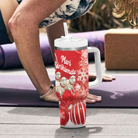 New Zealand Christmas In July Personalised Tumbler With Handle Funny Santa Sheep Meri Kirihimete Red