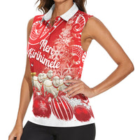 New Zealand Christmas In July Personalised Women Sleeveless Polo Shirt Funny Santa Sheep Meri Kirihimete Red