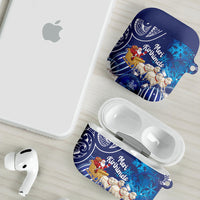 New Zealand Christmas In July AirPods Case Funny Santa Sheep Meri Kirihimete Blue
