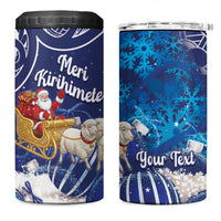 New Zealand Christmas In July Personalised 4 in 1 Can Cooler Tumbler Funny Santa Sheep Meri Kirihimete Blue