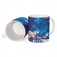 New Zealand Christmas In July Personalised Ceramic Mug Funny Santa Sheep Meri Kirihimete Blue