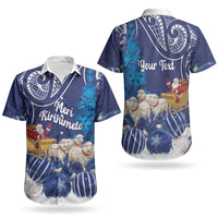 New Zealand Christmas In July Personalised Couples Matching Long Sleeve Bodycon Dress and Hawaiian Shirt Funny Santa Sheep Meri Kirihimete Blue LT14 - Polynesian Pride