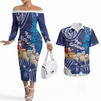 New Zealand Christmas In July Personalised Couples Matching Off The Shoulder Long Sleeve Dress and Hawaiian Shirt Funny Santa Sheep Meri Kirihimete Blue LT14 Blue - Polynesian Pride
