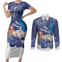 New Zealand Christmas In July Personalised Couples Matching Short Sleeve Bodycon Dress and Long Sleeve Button Shirt Funny Santa Sheep Meri Kirihimete Blue LT14 Blue - Polynesian Pride