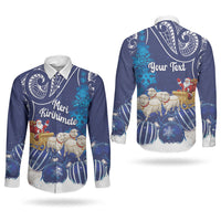New Zealand Christmas In July Personalised Couples Matching Short Sleeve Bodycon Dress and Long Sleeve Button Shirt Funny Santa Sheep Meri Kirihimete Blue LT14 - Polynesian Pride