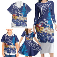New Zealand Christmas In July Personalised Family Matching Long Sleeve Bodycon Dress and Hawaiian Shirt Funny Santa Sheep Meri Kirihimete Blue LT14 - Polynesian Pride