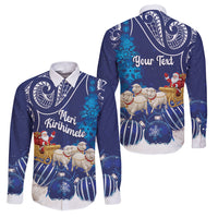 New Zealand Christmas In July Personalised Family Matching Off Shoulder Maxi Dress and Hawaiian Shirt Funny Santa Sheep Meri Kirihimete Blue LT14 Dad's Shirt - Long Sleeve Blue - Polynesian Pride