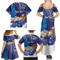 New Zealand Christmas In July Personalised Family Matching Summer Maxi Dress and Hawaiian Shirt Funny Santa Sheep Meri Kirihimete Blue