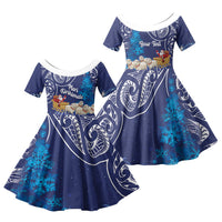 New Zealand Christmas In July Personalised Family Matching Summer Maxi Dress and Hawaiian Shirt Funny Santa Sheep Meri Kirihimete Blue LT14 Daughter's Dress Blue - Polynesian Pride