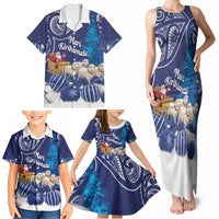 New Zealand Christmas In July Personalised Family Matching Tank Maxi Dress and Hawaiian Shirt Funny Santa Sheep Meri Kirihimete Blue LT14 - Polynesian Pride