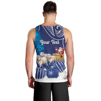 New Zealand Christmas In July Personalised Men Tank Top Funny Santa Sheep Meri Kirihimete Blue