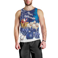 New Zealand Christmas In July Personalised Men Tank Top Funny Santa Sheep Meri Kirihimete Blue