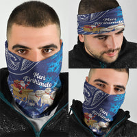 New Zealand Christmas In July Neck Gaiter Funny Santa Sheep Meri Kirihimete Blue