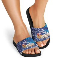 New Zealand Christmas In July Slide Sandals Funny Santa Sheep Meri Kirihimete Blue