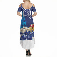 New Zealand Christmas In July Personalised Summer Maxi Dress Funny Santa Sheep Meri Kirihimete Blue LT14 - Polynesian Pride