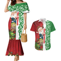 Meri Kirihimete New Zealand Personalised Couples Matching Mermaid Dress and Hawaiian Shirt Cute Santa NZ Animals and Pohutukawa