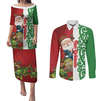 Meri Kirihimete New Zealand Personalised Couples Matching Puletasi and Long Sleeve Button Shirt Cute Santa NZ Animals and Pohutukawa