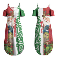 Meri Kirihimete New Zealand Personalised Couples Matching Summer Maxi Dress and Hawaiian Shirt Cute Santa NZ Animals and Pohutukawa LT14 - Polynesian Pride