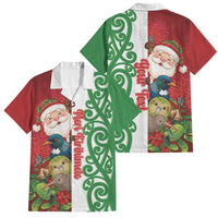 Meri Kirihimete New Zealand Personalised Family Matching Long Sleeve Bodycon Dress and Hawaiian Shirt Cute Santa NZ Animals and Pohutukawa LT14 Dad's Shirt - Short Sleeve Red - Polynesian Pride