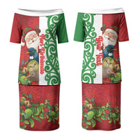 Meri Kirihimete New Zealand Personalised Family Matching Puletasi and Hawaiian Shirt Cute Santa NZ Animals and Pohutukawa LT14 Mom's Dress Red - Polynesian Pride