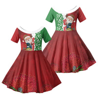 Meri Kirihimete New Zealand Personalised Family Matching Puletasi and Hawaiian Shirt Cute Santa NZ Animals and Pohutukawa LT14 Daughter's Dress Red - Polynesian Pride