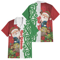 Meri Kirihimete New Zealand Personalised Family Matching Summer Maxi Dress and Hawaiian Shirt Cute Santa NZ Animals and Pohutukawa LT14 Dad's Shirt - Short Sleeve Red - Polynesian Pride